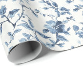 Papier Cadeau Fête de Mariage Fleur Bleu et Blanc (Coin rond)