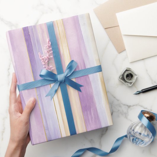 Papier Cadeau Fête de Mariage Fleur de Iris Violet Crème Rayures (Cadeaux)