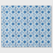 Papier Cadeau Fête de mariage Fleurs Blanches Bleues (Plat)
