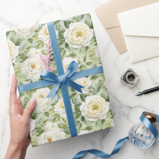 Papier Cadeau Fête de Mariage Fleurs Blanches Élégantes (Cadeaux)
