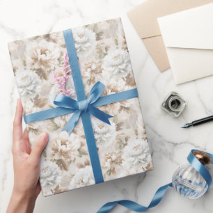 Papier Cadeau Fête de mariage Fleurs Blanches Marron