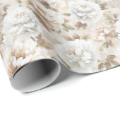 Papier Cadeau Fête de mariage Fleurs Blanches Marron (Coin rond)