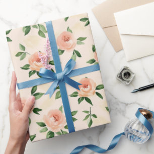 Papier Cadeau Fête de mariage floral crème pêche