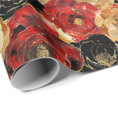 Papier Cadeau Fête de mariage floral noir or (Coin rond)