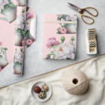 Papier Cadeau Fête de mariage floral rose avec des pivoines<br><div class="desc">De très jolies pivoines roses et blanches dans un arrosoir dessiné à la main. Parfait pour tous vos cadeaux de fête de mariage.</div>