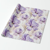 Papier Cadeau Fête de Mariage Florale Iris Crème Violette Romant (Déroulé)