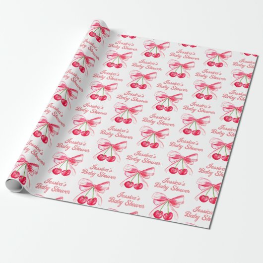 Papier Cadeau Fête de Naissance Bébé Fille Rose Coquette Rouge à (Déroulé)