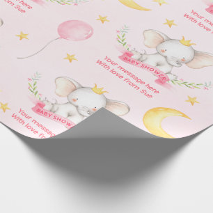 Papier Cadeau Fête de Naissance Éléphant Aquarelle Rose Texte Pe