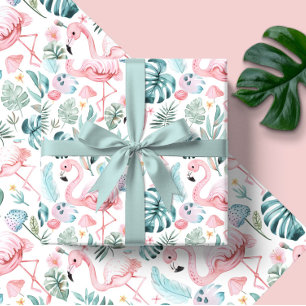 Papier Cadeau Fête de naissance flamant tropical aquarelle
