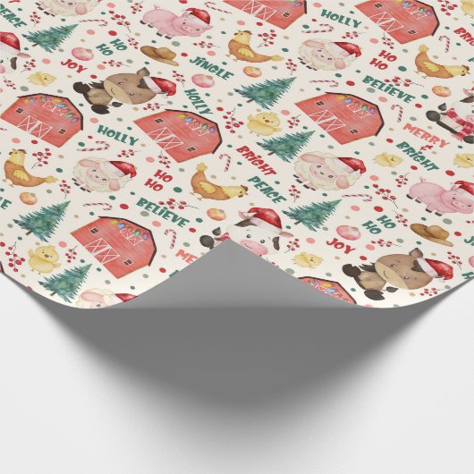 Papier Cadeau Fête de Noël à la ferme d'aquarelle mignonne (Coin)