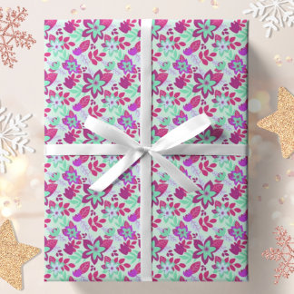 Papier Cadeau Fête de Noël botanique moderne Floral