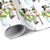 Papier Cadeau fête de Noël de bonhomme de neige (Coin rond)