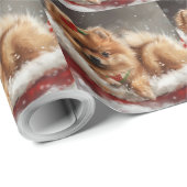 Papier Cadeau Fête de Noël de Chien de Poméranie (Coin rond)