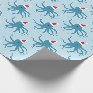 Papier Cadeau Fête de Noël de la pieuvre bleue Santa Hat