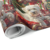 Papier Cadeau Fête de Noël des chiens maltais (Coin rond)