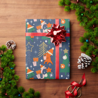 Papier Cadeau Fête de Noël des dinosaures bleue