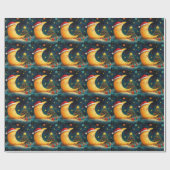 Papier Cadeau Fête de Noël drôle Lune Galaxy (Plat)