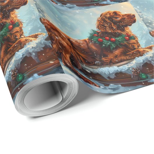 Papier Cadeau Fête de Noël du chien roux irlandais (Coin rond)