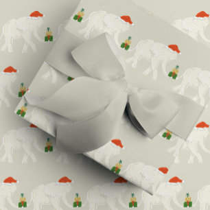Papier Cadeau Fête de Noël éléphant blanc illustrée festive