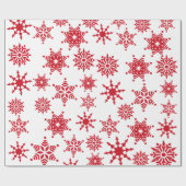 Papier Cadeau Fête de Noël Etoiles de neige blanches et rouges (Plat)