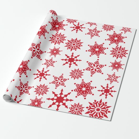 Papier Cadeau Fête de Noël Etoiles de neige blanches et rouges (Déroulé)
