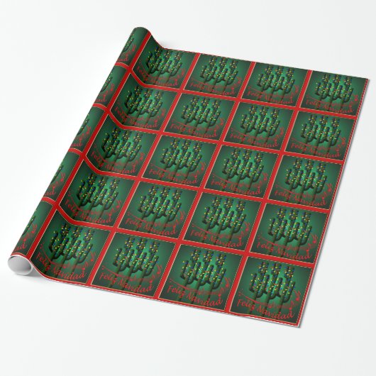 Papier Cadeau Fête de Noël Feliz Navidad Cactus Tree (Déroulé)
