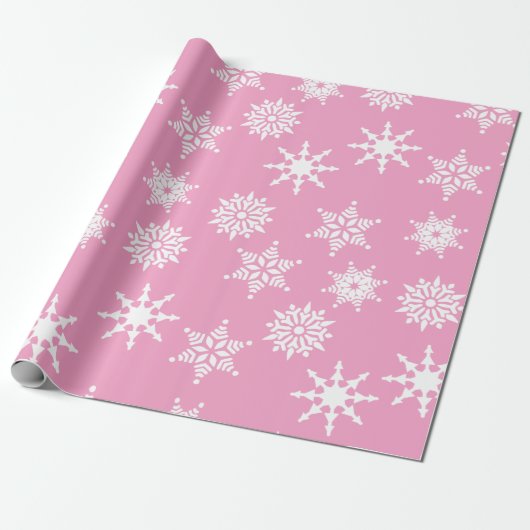 Papier Cadeau Fête de Noël Fille Pink Snowflakes Étoiles (Déroulé)