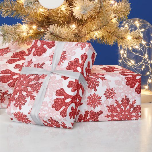 Papier Cadeau Fête de Noël Red Snowflakes Abstrait (Vacances)