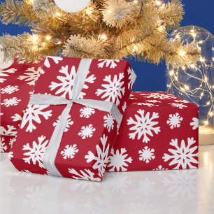 Papier Cadeau Fête de Noël Red White Snowflics