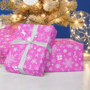 Papier Cadeau fête de Noël rose blanc