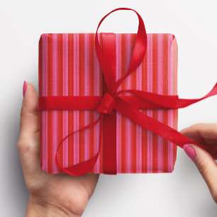 Papier Cadeau Fête de Noël rose et rouge rayé joyeux