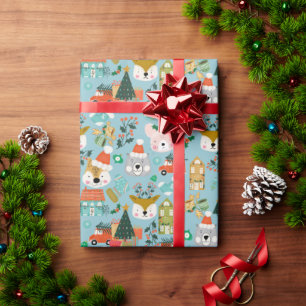 Papier Cadeau Fête de Noël Woodland Furry Friends Blue