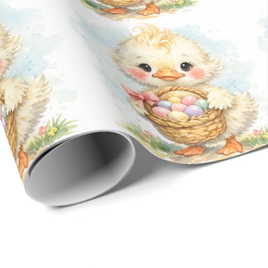 Papier Cadeau Fête de Pâques Caneton Mignon (Coin rond)