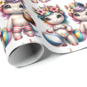 Papier Cadeau Fête de Piscine Licorne  (Coin rond)