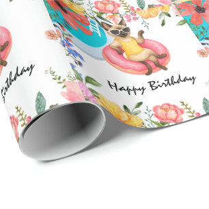 Papier Cadeau Fête de piscine pour les amoureux des chats