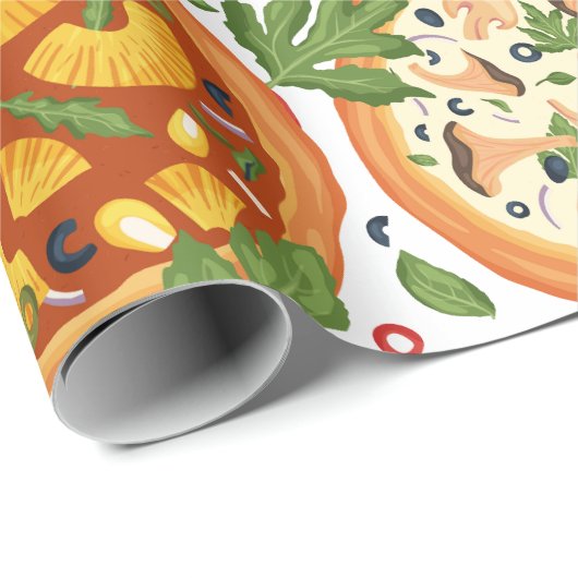 Papier Cadeau Fête de pizza Whimsical Watercolor (Coin rond)