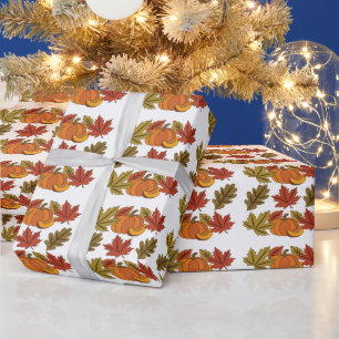 Papier Cadeau Fête de Thanksgiving aux feuilles d'automne et cit