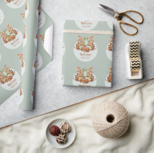 Papier Cadeau Fête de thé bébé Bohème Terre cuite Sage Fiançaill