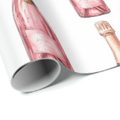 Papier Cadeau Fête des Bouteilles de Champagne Rose (Coin rond)