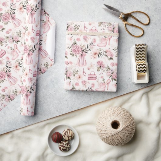 Papier Cadeau Fête des mariées aquarelle - fleurs et accessoires (Artisanat)