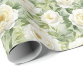 Papier Cadeau Fête des mariées chic aux fleurs blanches (Coin rond)