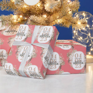 Papier Cadeau Fête des mariées de cadre floral mignon rose perso