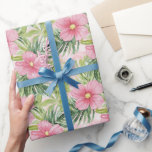 Papier Cadeau Fête des mariées de fleurs rose tropicale<br><div class="desc">Tropical rose Fleurs mariage douche nuptiale</div>