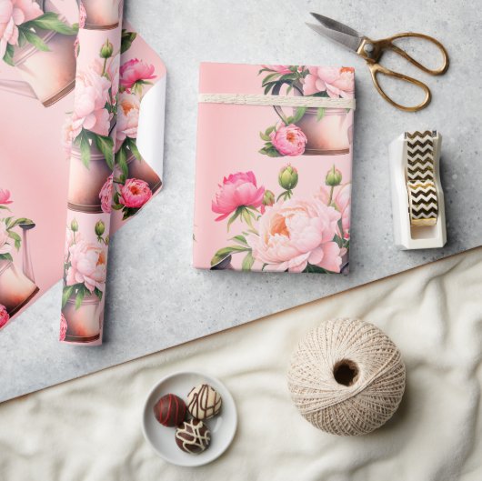 Papier Cadeau Fête des mariées Peonies roses (Artisanat)