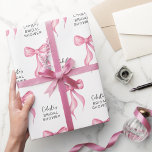 Papier Cadeau Fête des mariées personnalisée de la corbeille ros<br><div class="desc">Papier d'enveloppement de Fête des mariées personnalisé Pink Bow. Parfait pour les thèmes tendance de la fête "Elle noue le noeud". Personnalisez avec le nom et l'événement de la future mariée. © Kimbellished,  LLC</div>