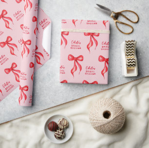 Papier Cadeau Fête des mariées personnalisée Pink Red Bow