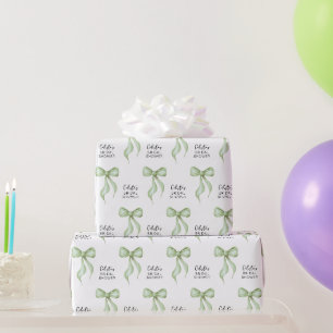 Papier Cadeau Fête des mariées personnalisée Sage Watercolor Bow