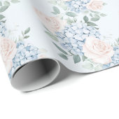 Papier Cadeau Fête des mariées romantique rose bleu Fleurs (Coin rond)