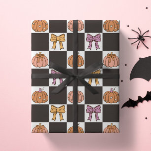 Papier Cadeau Fête d'Halloween Coquette Féminine Citrouille Arc