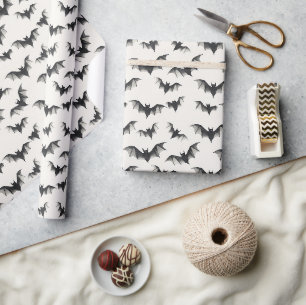 Papier Cadeau Fête d'Halloween des Chauves-Souris Noires